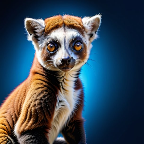 Photo of a lemur in a blue belt