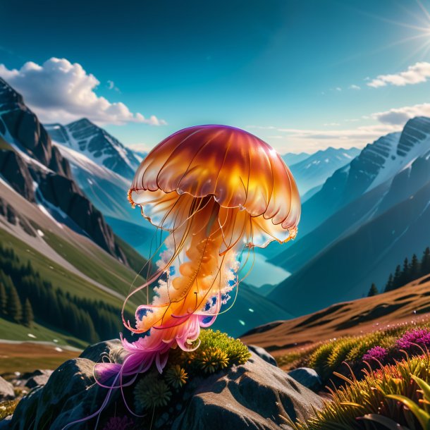 Picture of a jellyfish in a coat in the mountains