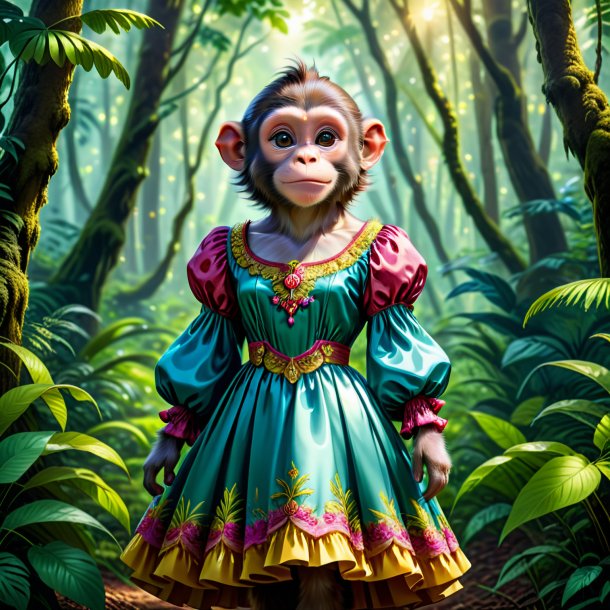 Illustration of a monkey in a dress in the forest