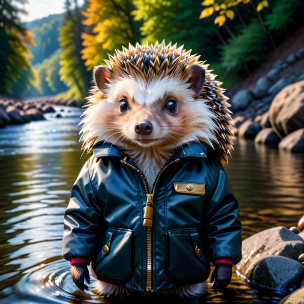 Pic of a hedgehog in a jacket in the river