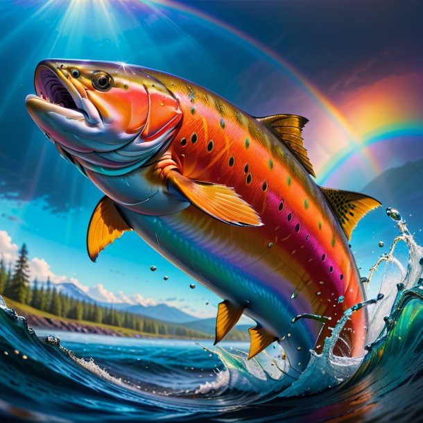 Pic of a salmon in a belt on the rainbow