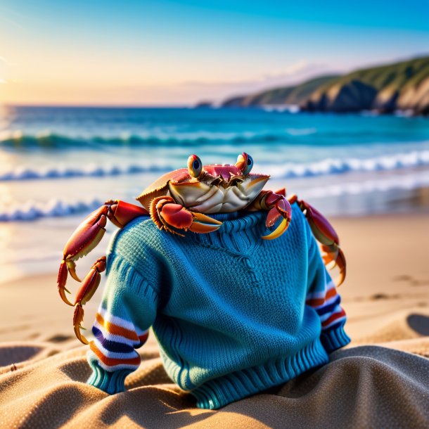 De um caranguejo em um suéter na praia