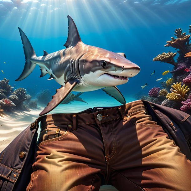 Pic of a hammerhead shark in a brown jeans