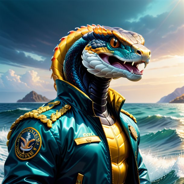 Drawing of a cobra in a jacket in the sea