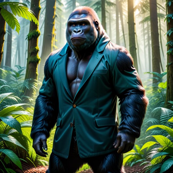 Photo of a gorilla in a coat in the forest