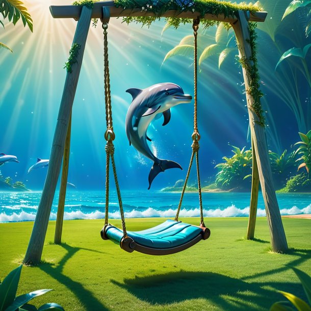 Pic of a swinging on a swing of a dolphin on the field