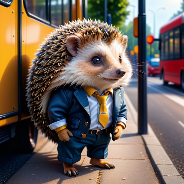 Imagem de um ouriço em uma calça no ponto de ônibus