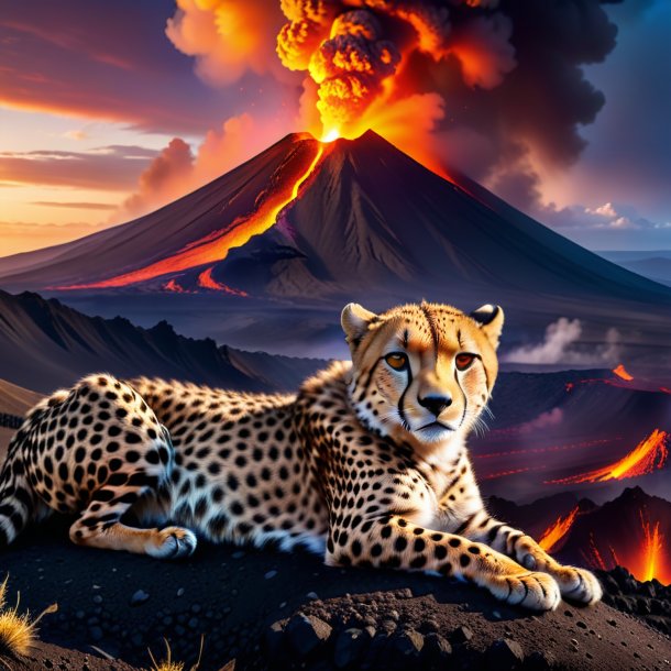 Image of a resting of a cheetah in the volcano