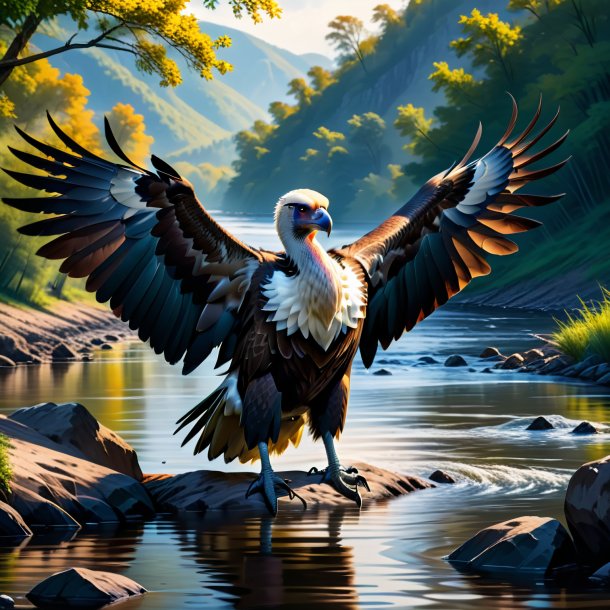 Drawing of a vulture in a coat in the river