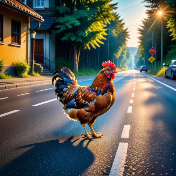 Photo d'une nage d'une poule sur la route