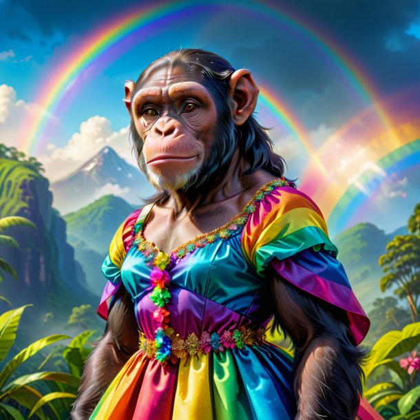 Imagen de un chimpancé en un vestido en el arco iris