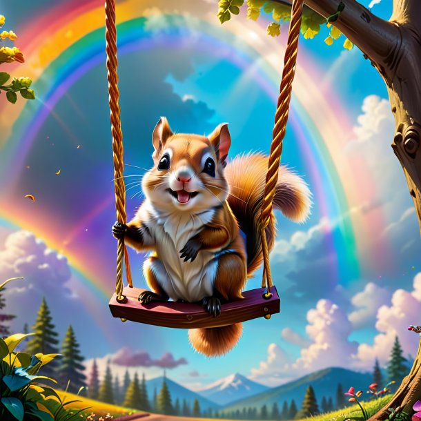 Image of a swinging on a swing of a flying squirrel on the rainbow