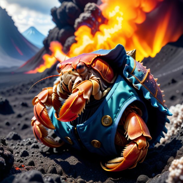 Photo of a hermit crab in a vest in the volcano