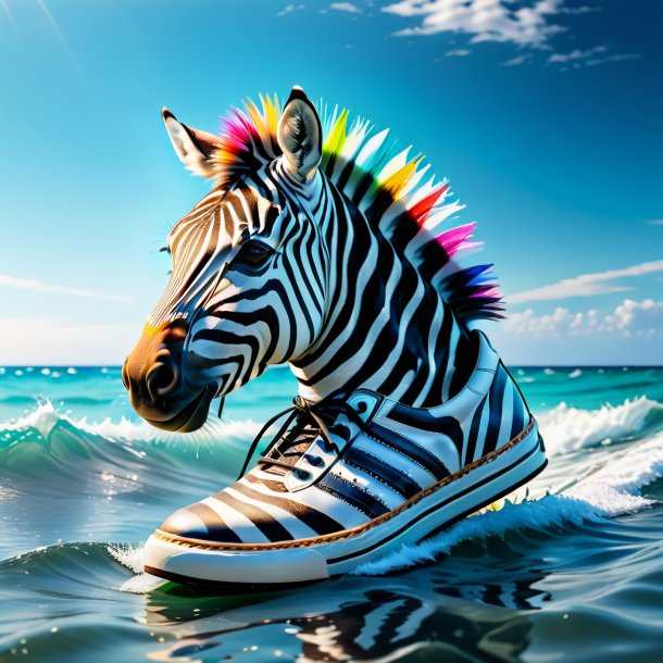 Picture of a zebra in a shoes in the sea