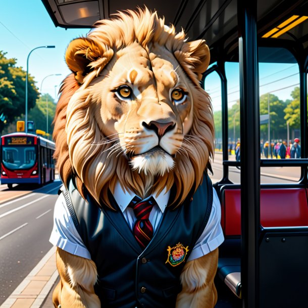 Drawing of a lion in a vest on the bus stop