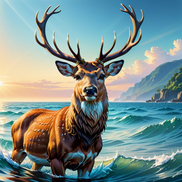 Drawing of a deer in a belt in the sea