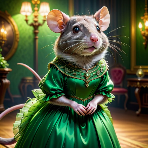 Picture of a rat in a green dress