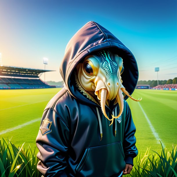 Drawing of a cuttlefish in a hoodie on the field