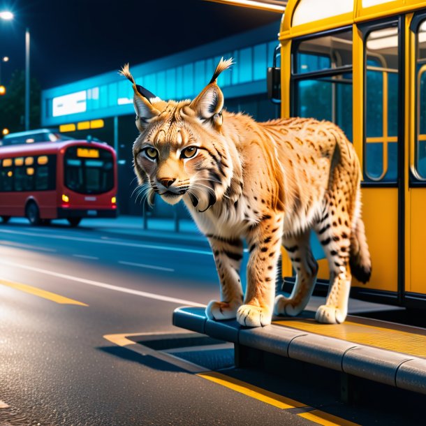 Image of a swimming of a lynx on the bus stop