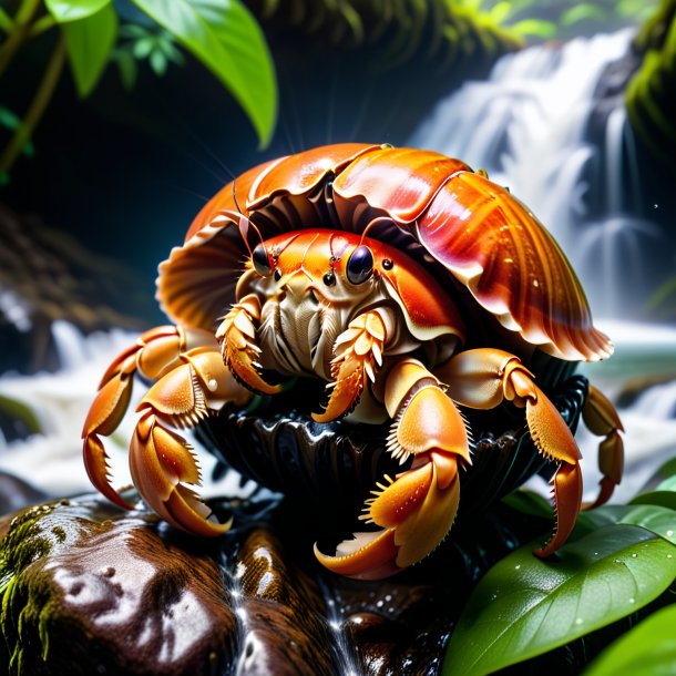 Pic of a hermit crab in a belt in the waterfall