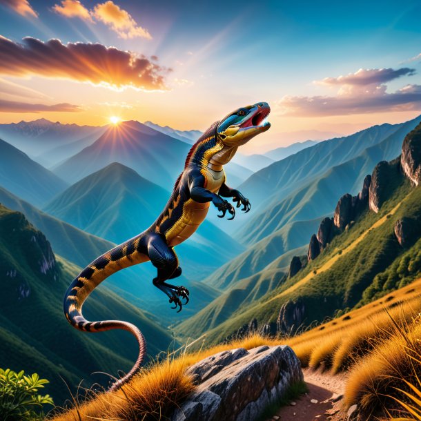 Photo of a jumping of a cobra in the mountains