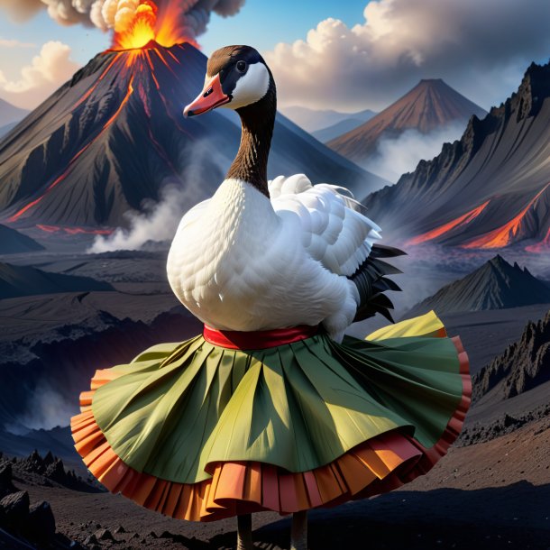 Drawing of a goose in a skirt in the volcano