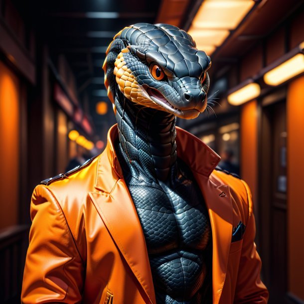 Imagen de una cobra en una chaqueta naranja