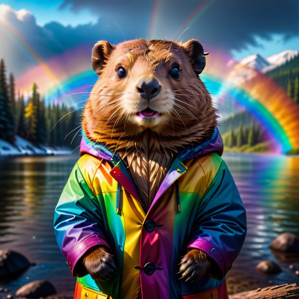 Picture of a beaver in a coat on the rainbow