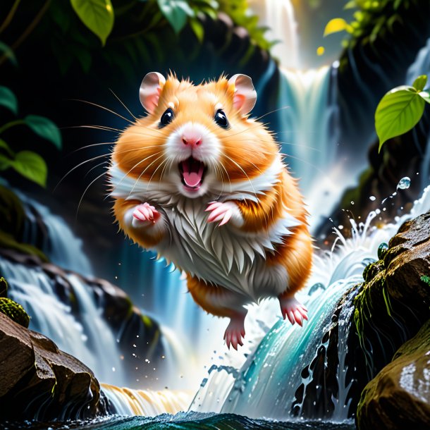 Pic of a jumping of a hamster in the waterfall