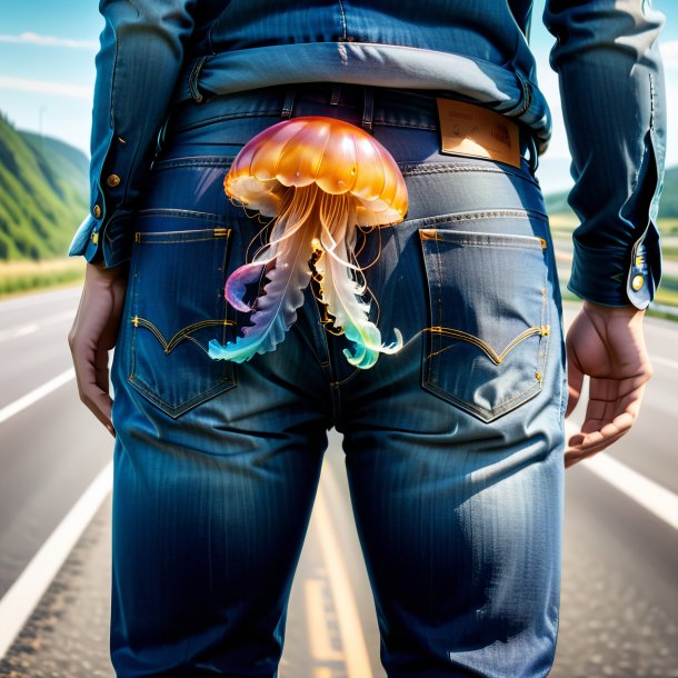 Image of a jellyfish in a jeans on the highway