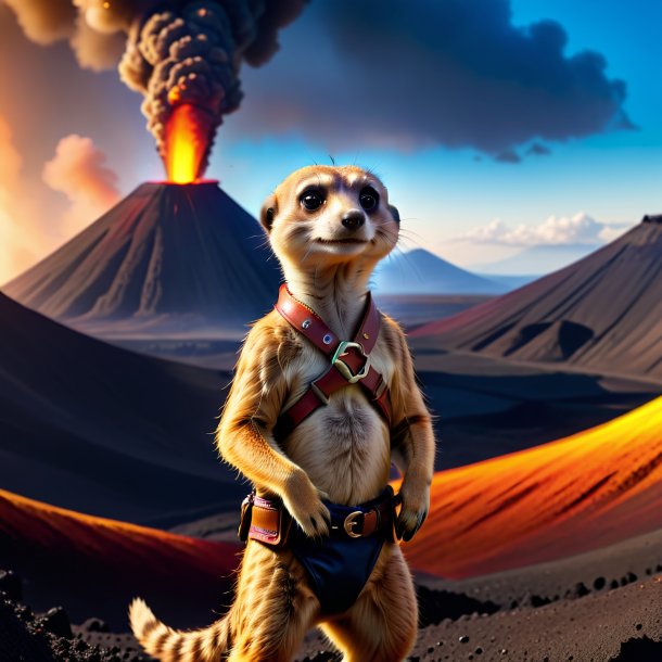 Picture of a meerkat in a belt in the volcano