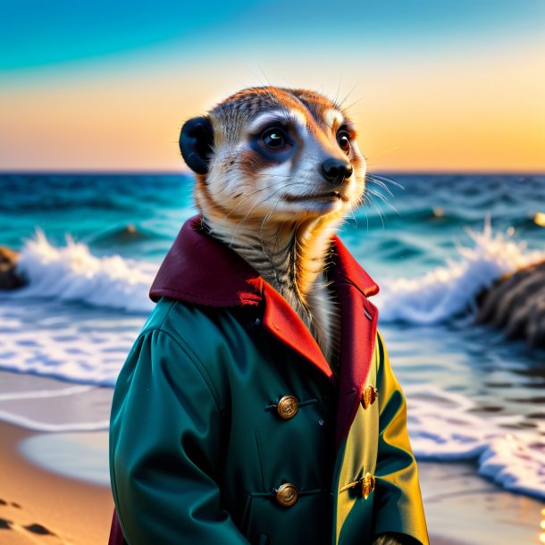 Imagem de um meerkat em um casaco no mar