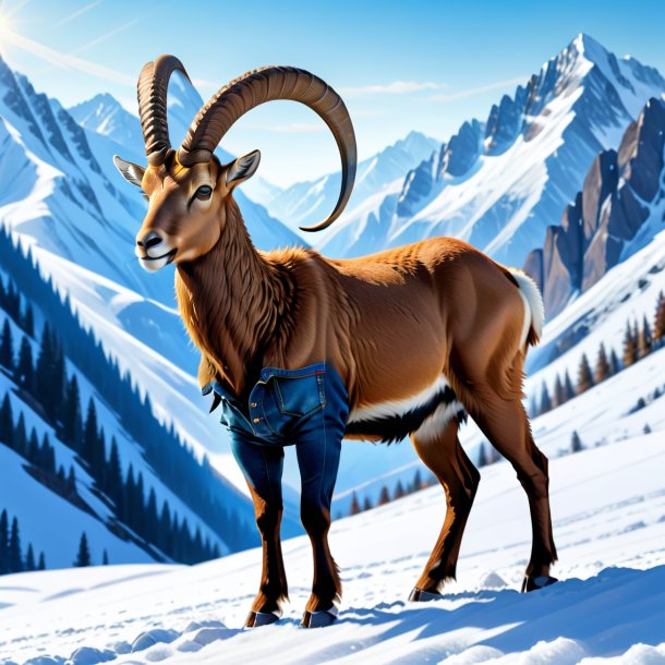 Dessin d'un ibex dans un jean dans la neige