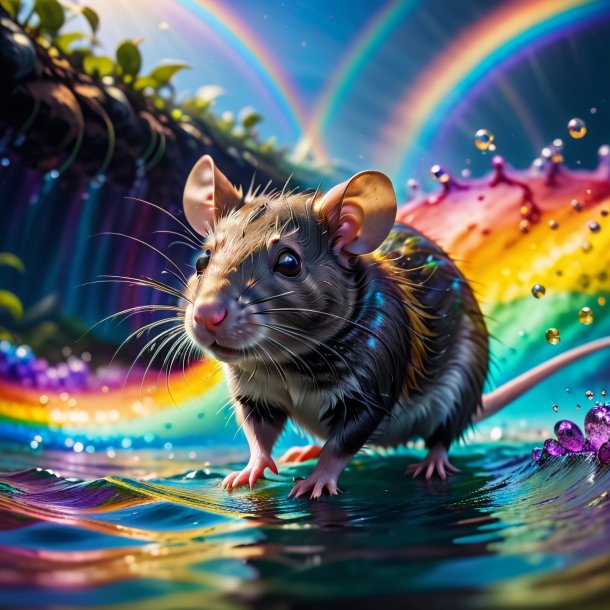 Pic of a swimming of a rat on the rainbow