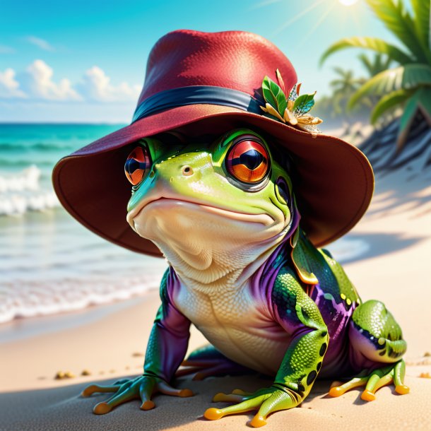 Illustration of a frog in a hat on the beach