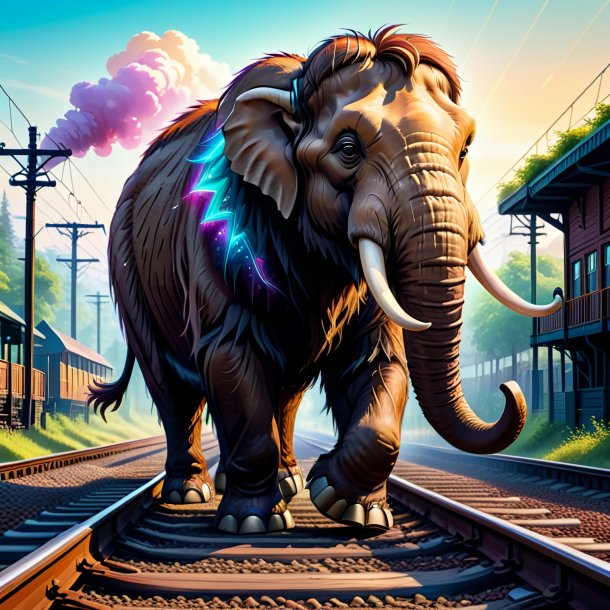 Ilustración de un mamut en los zapatos en las vías del ferrocarril