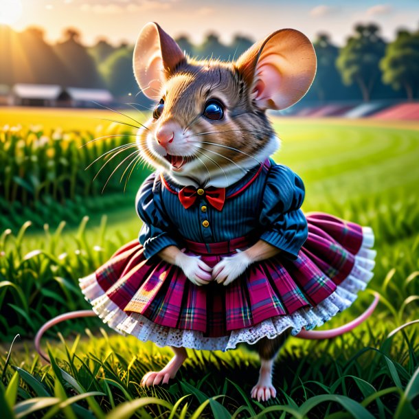 Photo of a mouse in a skirt on the field