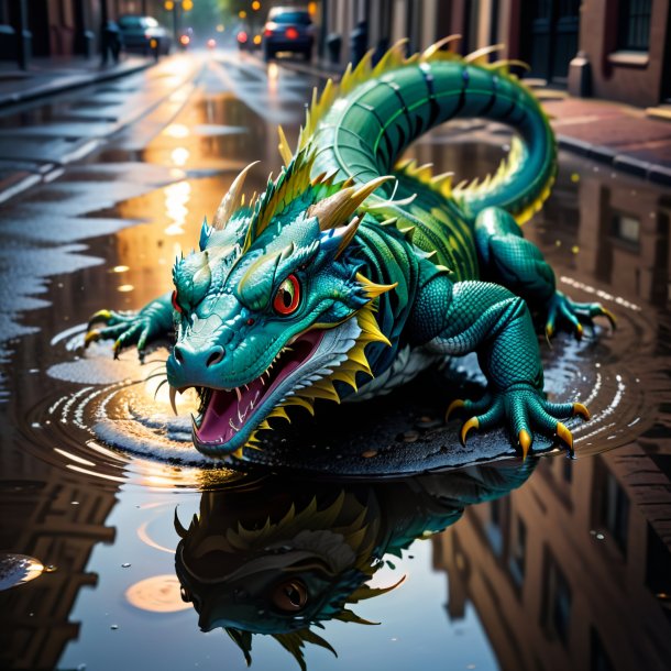 Image of a playing of a basilisk in the puddle