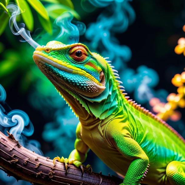 Pic d'un lézard qui fume de la chaux