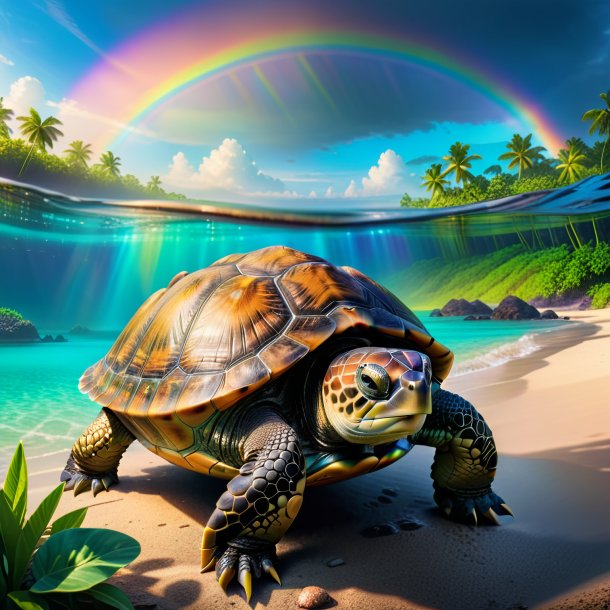 Photo d'une attente d'une tortue sur l'arc-en-ciel