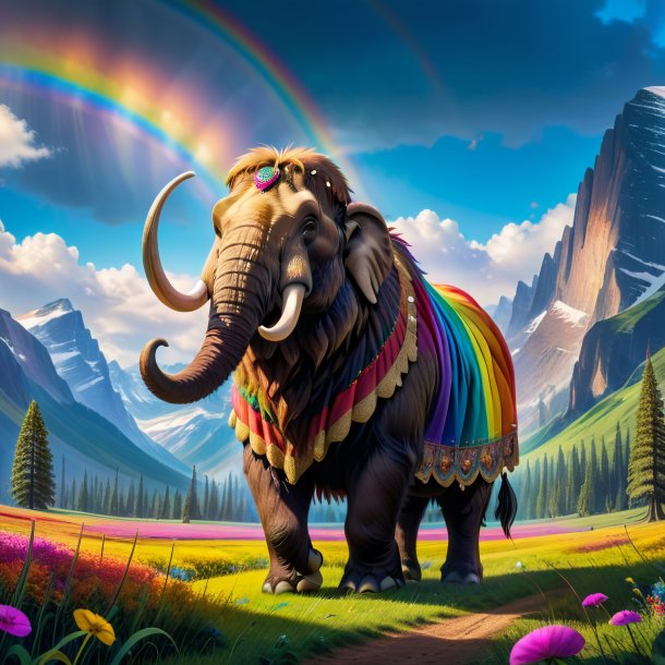 Photo of a mammoth in a skirt on the rainbow