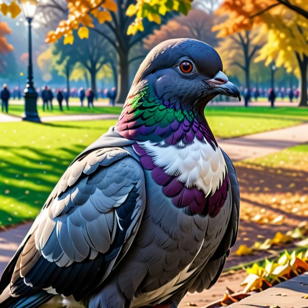 Dessin d'un pigeon dans un manteau dans le parc