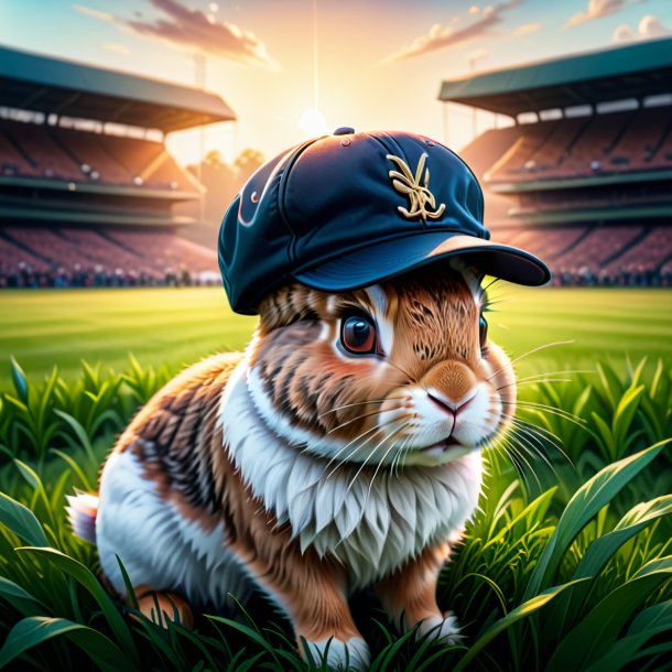 Illustration of a rabbit in a cap on the field