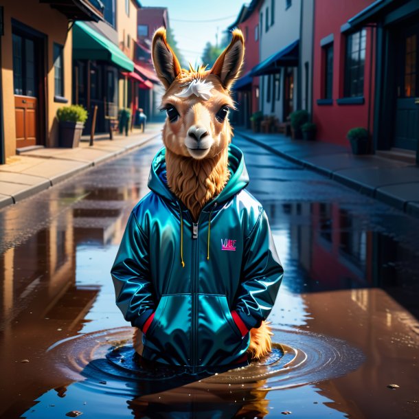 Drawing of a llama in a hoodie in the puddle