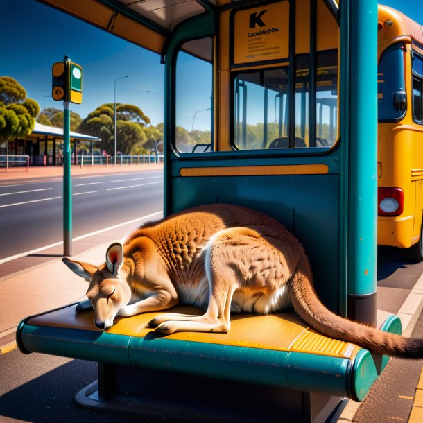 Photo of a sleeping of a kangaroo on the bus stop