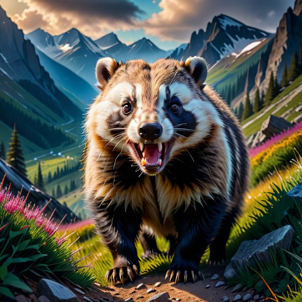 Picture of a angry of a badger in the mountains