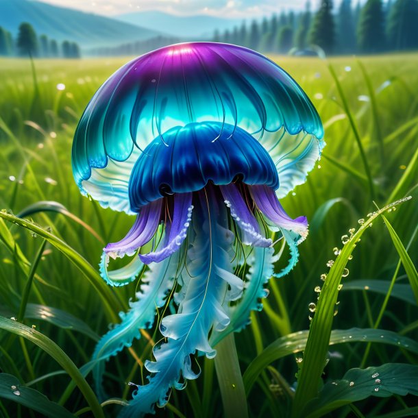 Photo of a crying of a jellyfish in the meadow