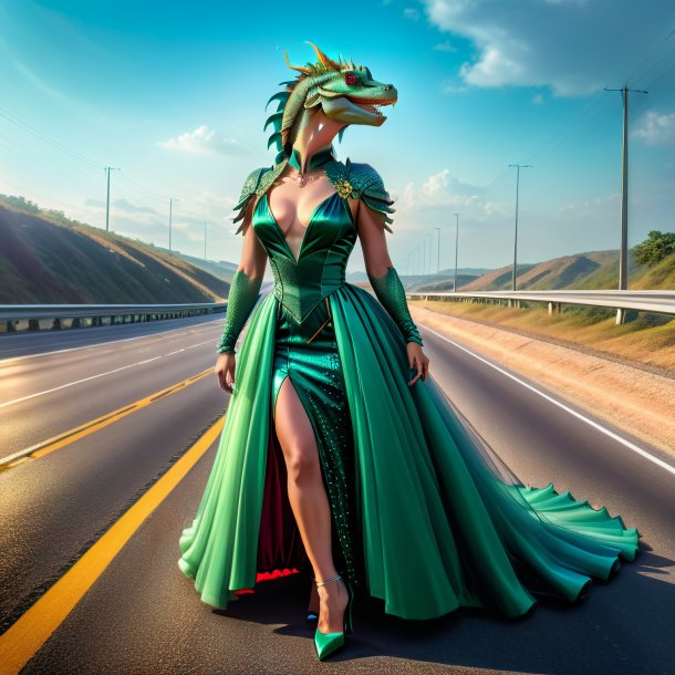 Foto de un basilisk en un vestido en la carretera