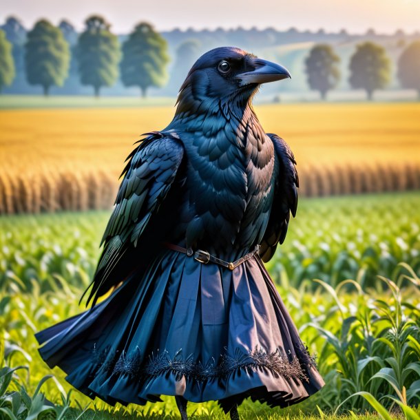 Photo of a crow in a dress on the field