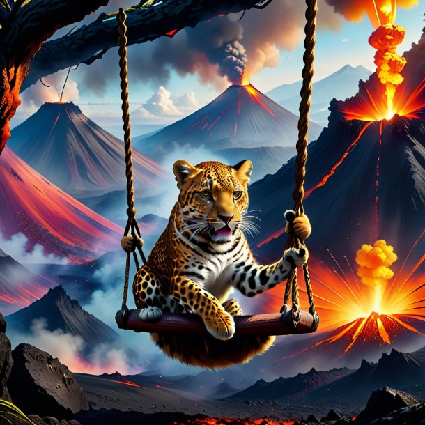 Image of a swinging on a swing of a leopard in the volcano